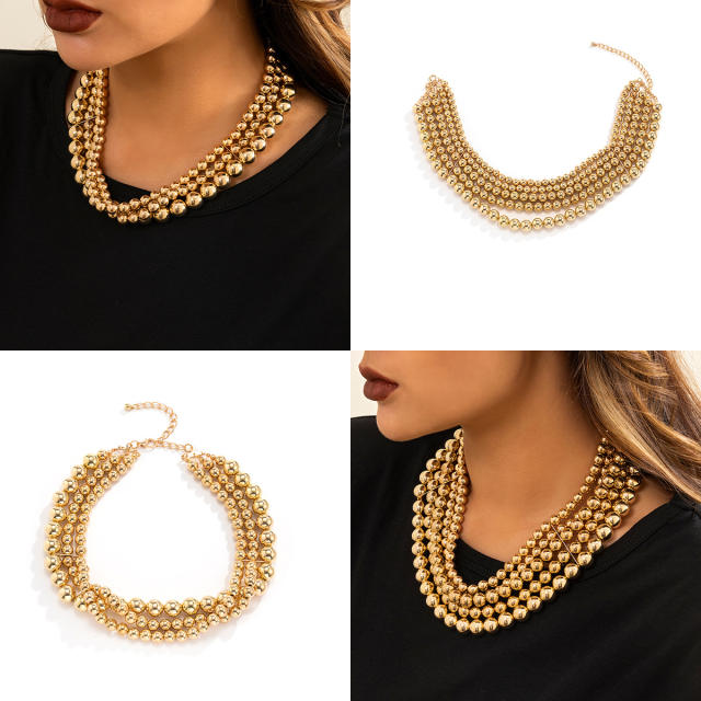 Chunky punk trend gold silver ball bead layer choker necklace bracelet