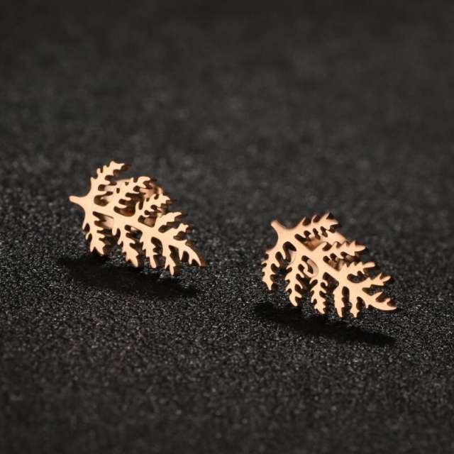 Cute leaf shape stainless steel studs earrings