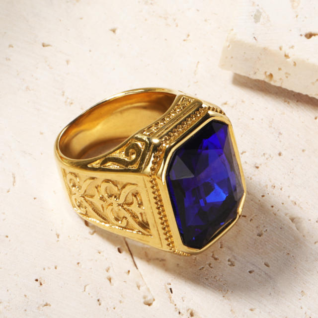18KG chunky color glass crystal statement stainless steel finger rings