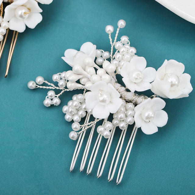 Small size handmade pearl bead flower women wedding hair combs