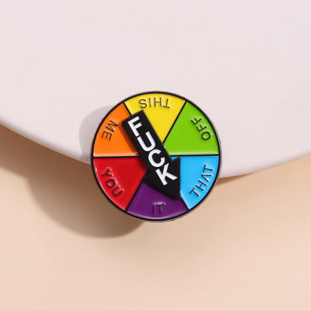 Rainbow color wheel metal pin brooch