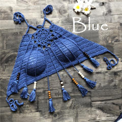 Boho handmade corchet tassel beach halter neck tops