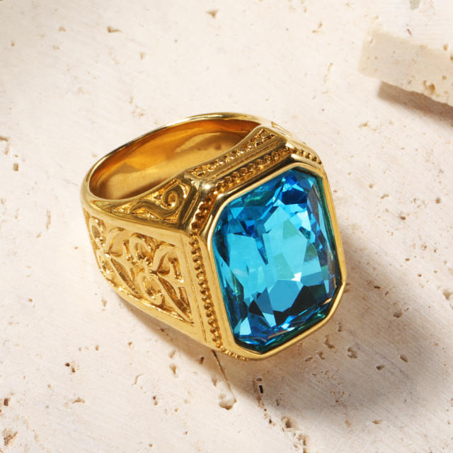 18KG chunky color glass crystal statement stainless steel finger rings