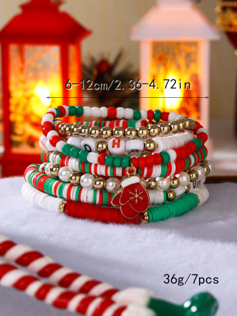 7pcs sweet christmas gift elastci clay bead bracelet