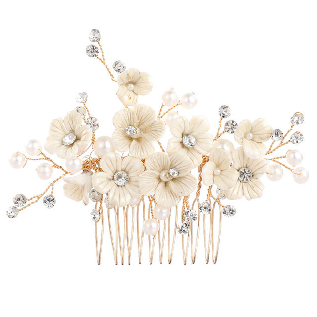 Occident fashion white Ceramic flower pearl bead handmade wedding hair combs