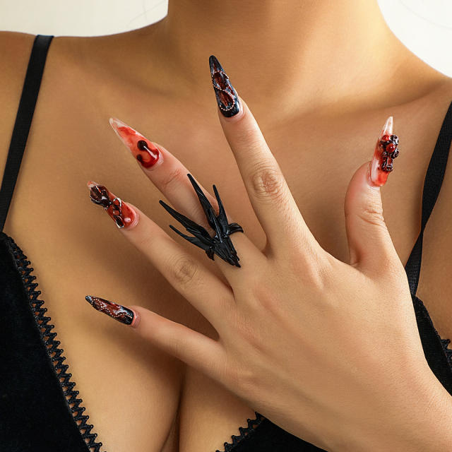 Punk trend halloween black dragon design finger rings