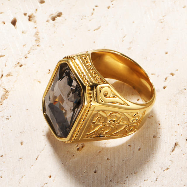 18KG chunky color glass crystal statement stainless steel finger rings