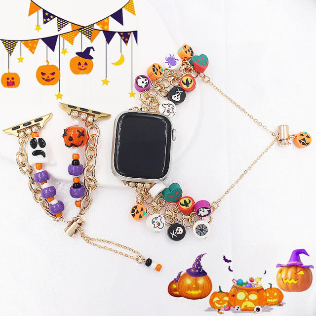 Halloween pumpkin skull head bead watch band for iwatch45678/SE halloween gift accessory