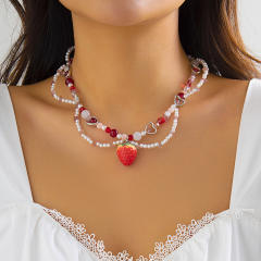 Y2K imitation pearl bead cross pendant lolita necklace