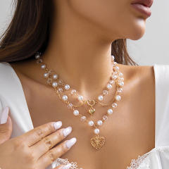 Y2K imitation pearl bead cross pendant lolita necklace