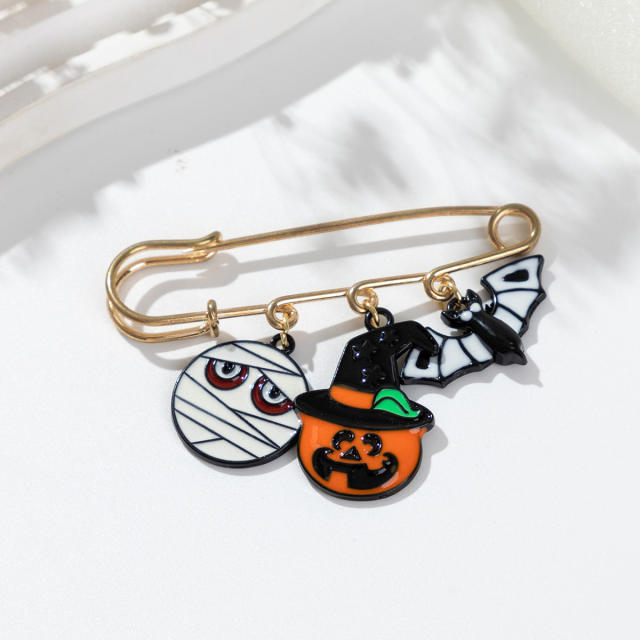 Funny halloween ghost pumpkin web bat charm brooch