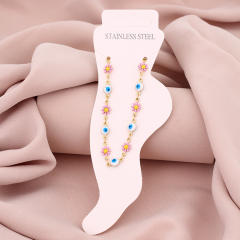 Sweet color enamel daisy flower evil eye stainless steel anklet