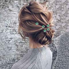 5pcs set green color flower bridal hair pins set