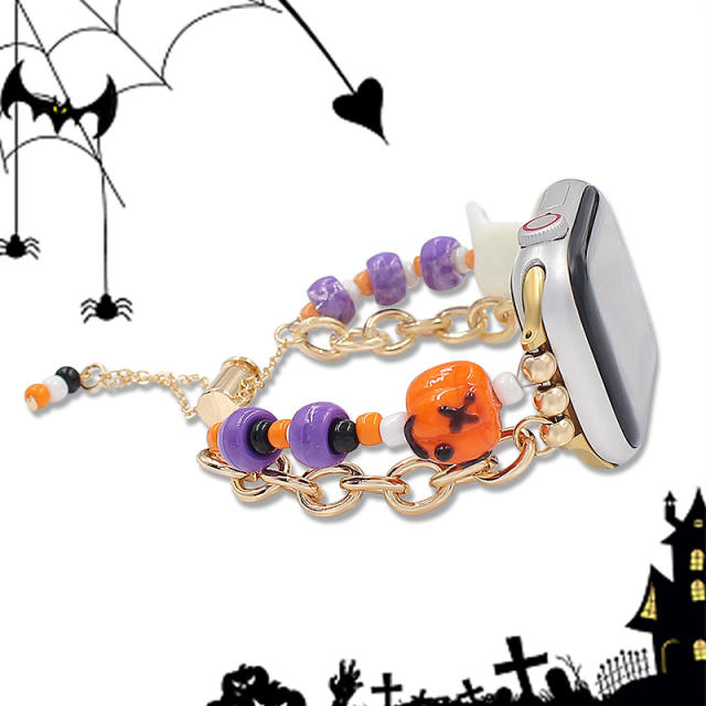 Halloween pumpkin skull head bead watch band for iwatch45678/SE halloween gift accessory