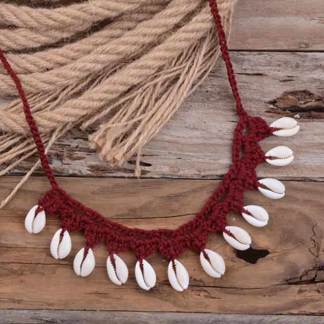 Boho handmade corchet shell tassel choker necklace