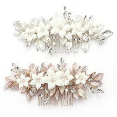 Handmade Ceramic flower metal leaf wedding hair combs