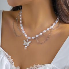 Y2K imitation pearl bead cross pendant lolita necklace