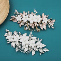 Handmade Ceramic flower metal leaf wedding hair combs