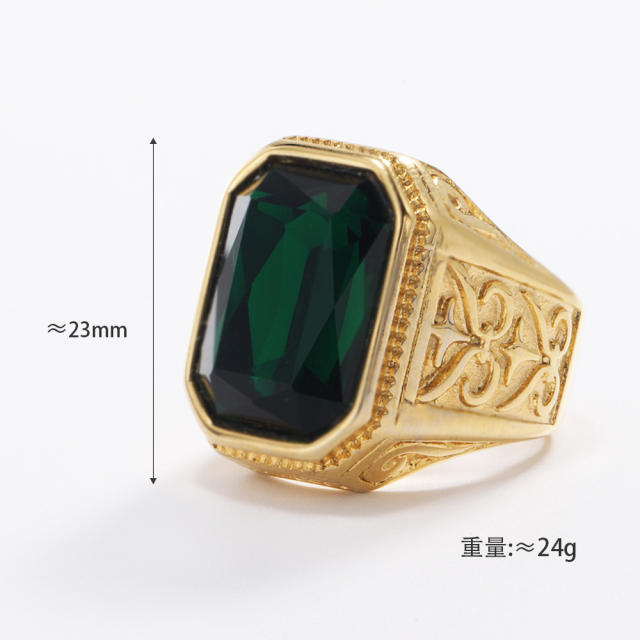 18KG chunky color glass crystal statement stainless steel finger rings