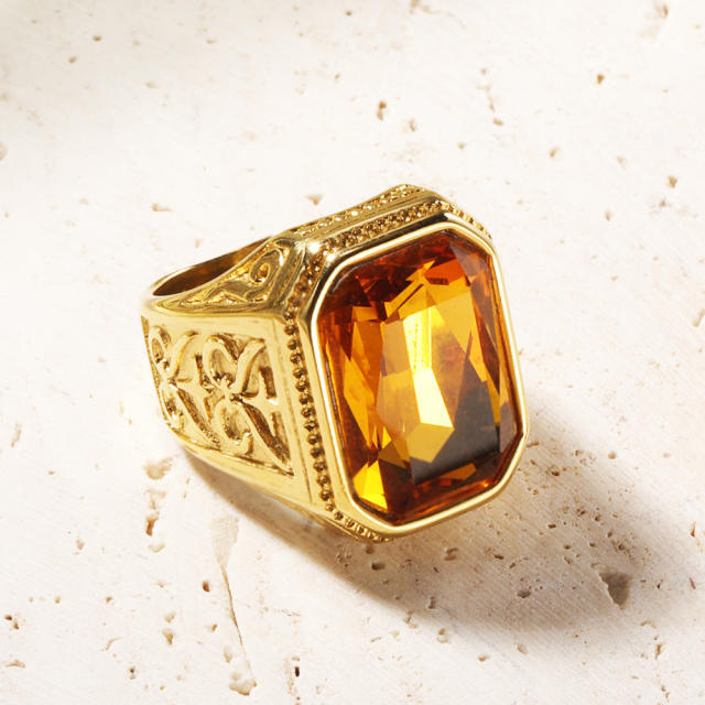 18KG chunky color glass crystal statement stainless steel finger rings