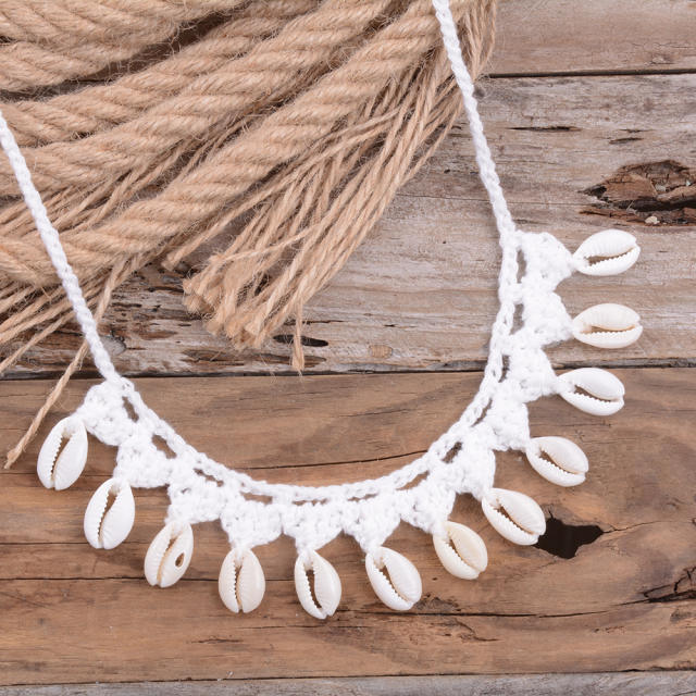 Boho handmade corchet shell tassel choker necklace