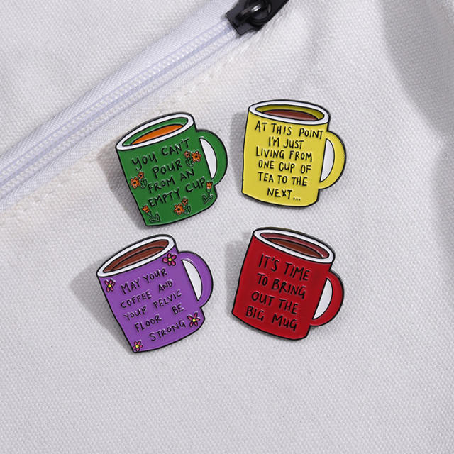 Creative Inspirational writing sweet coffee cup metal pin brooch