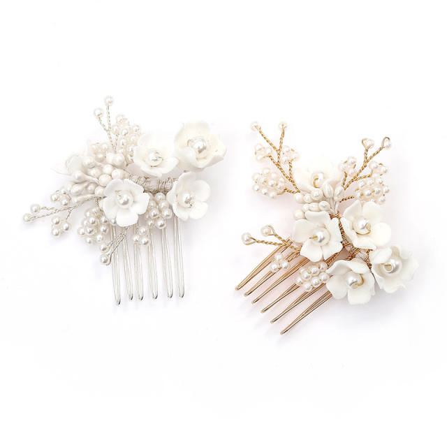 Small size handmade pearl bead flower women wedding hair combs