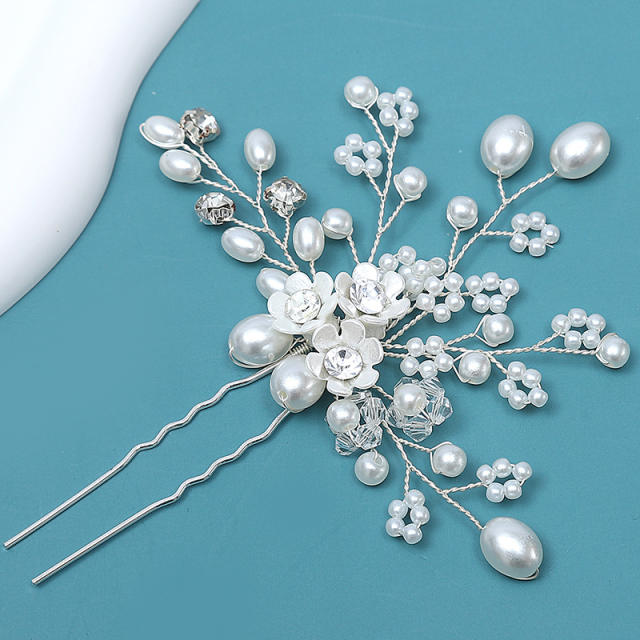 Handmade pearl bead flower women wedding hair pins