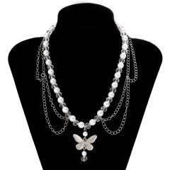 Y2K imitation pearl bead cross pendant lolita necklace