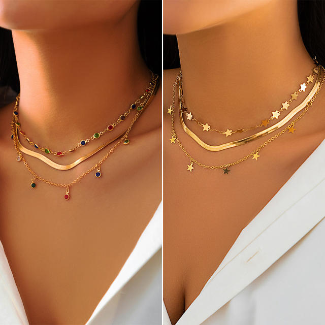 Y2K shinty star tiny tassel three layer choker necklace