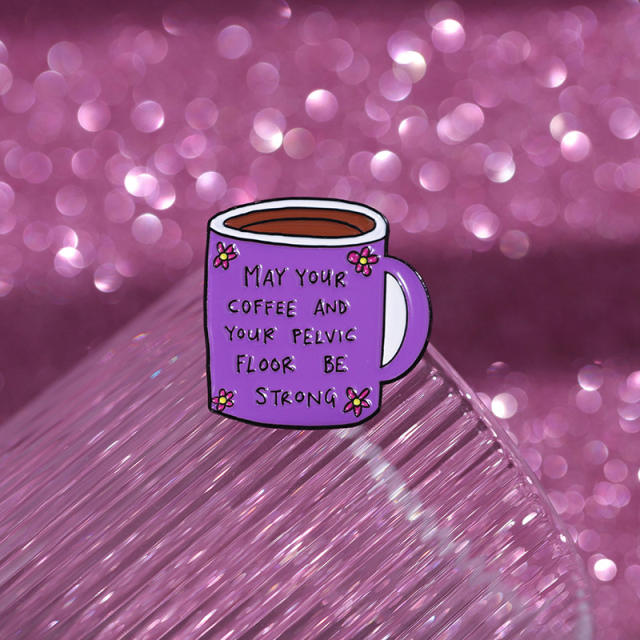 Creative Inspirational writing sweet coffee cup metal pin brooch