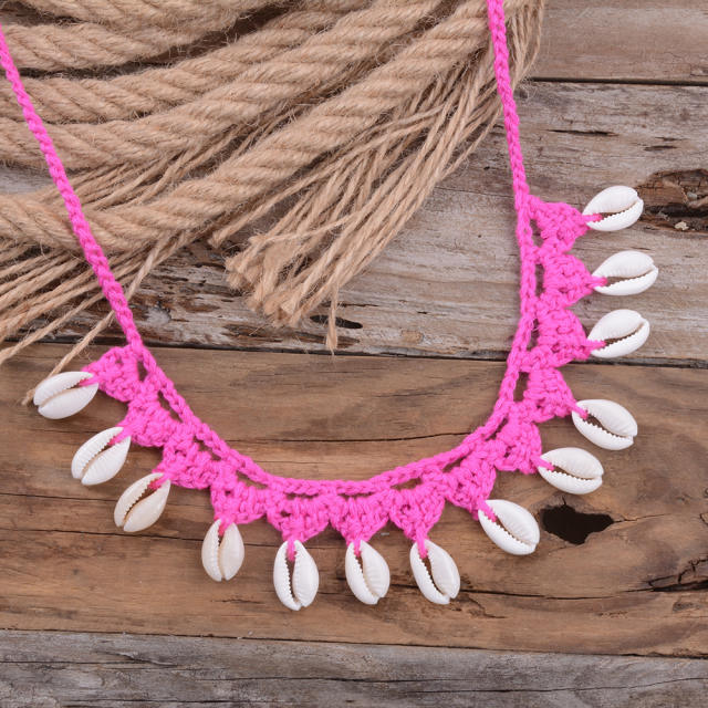 Boho handmade corchet shell tassel choker necklace