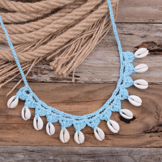 Boho handmade corchet shell tassel choker necklace