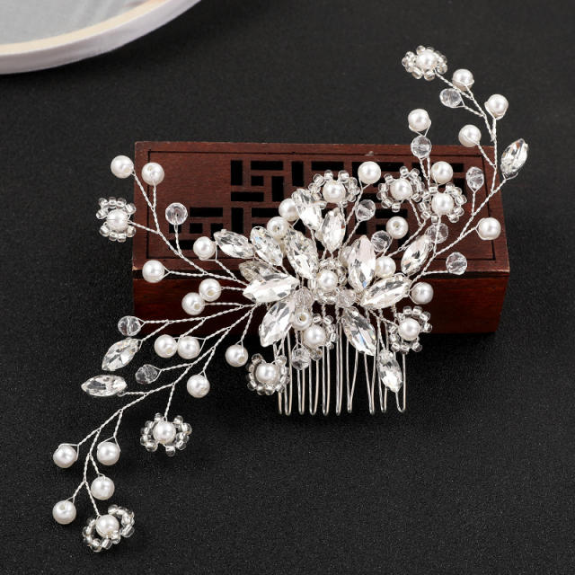 Handmade crystal flower wedding hair combs
