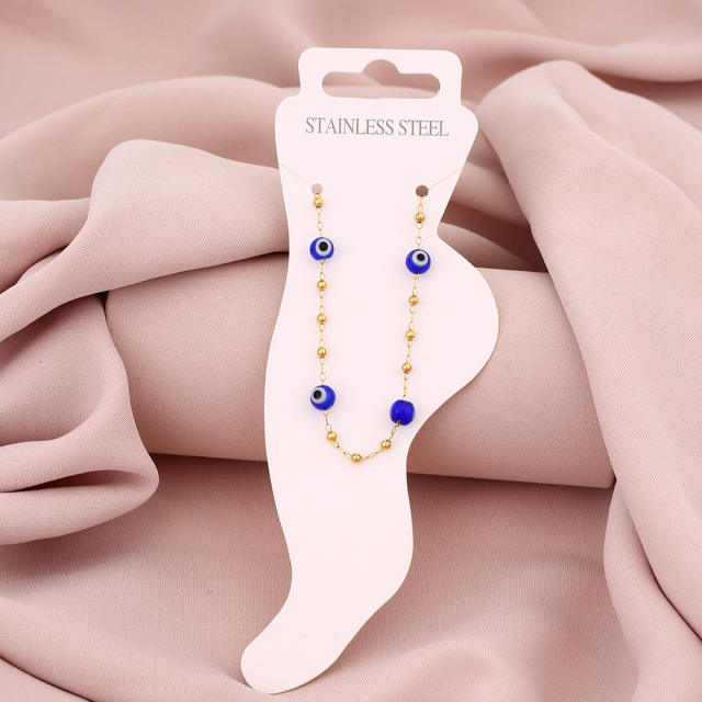 Sweet color enamel daisy flower evil eye stainless steel anklet