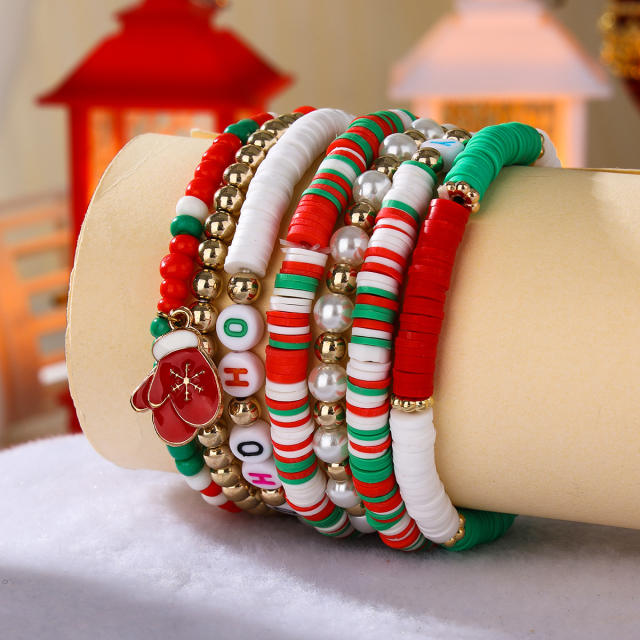 7pcs sweet christmas gift elastci clay bead bracelet