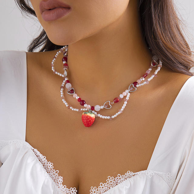 Y2K imitation pearl bead cross pendant lolita necklace