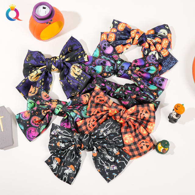Halloween fabric bow french barrette hair clips