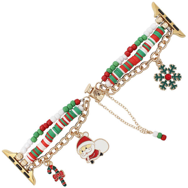 Green red white clay bead diy watch band for iwatch45678/SE christmas gift