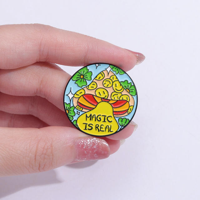 Cartoon secret gardon color enamel round shape pin brooch