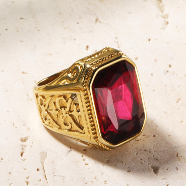 18KG chunky color glass crystal statement stainless steel finger rings