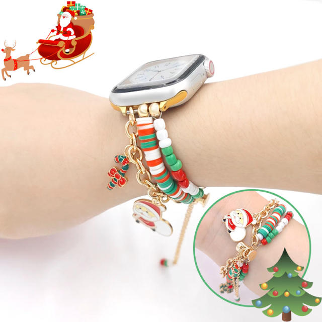 Green red white clay bead diy watch band for iwatch45678/SE christmas gift