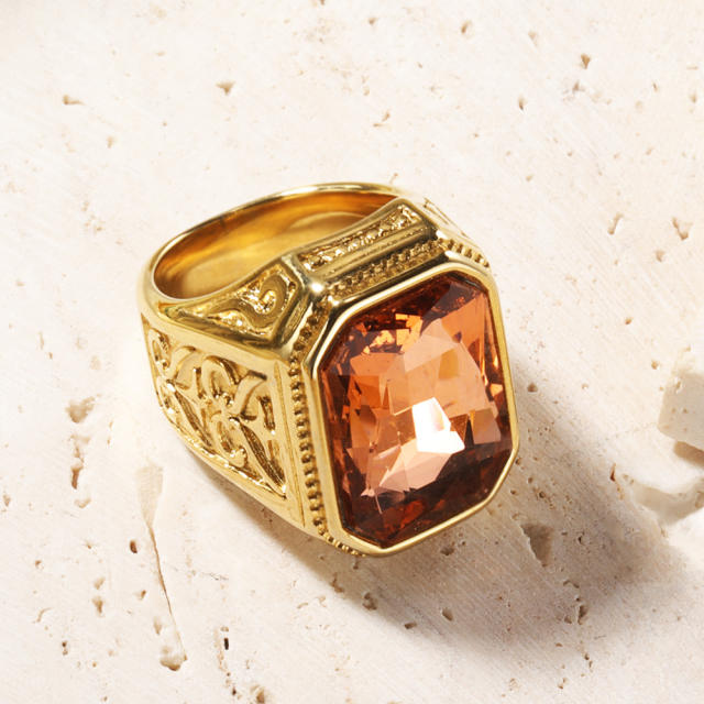 18KG chunky color glass crystal statement stainless steel finger rings