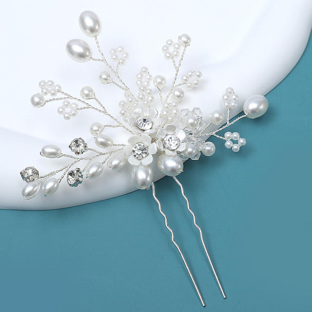 Handmade pearl bead flower women wedding hair pins