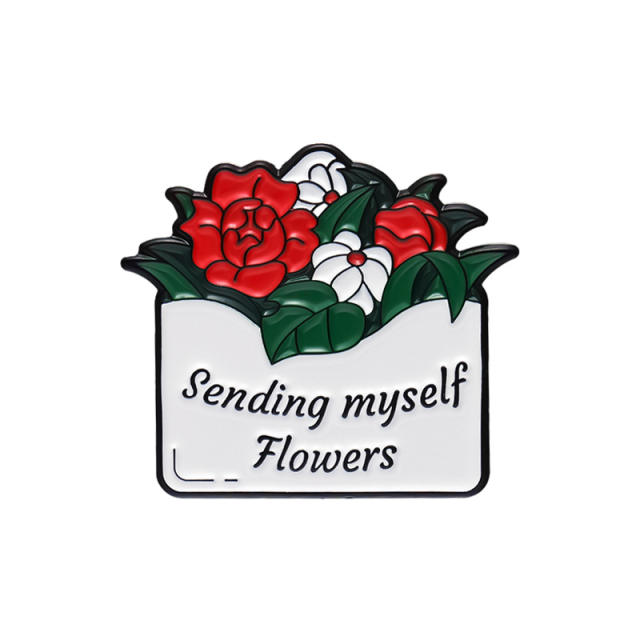 Sweet flower Inspirational writing metal pin brooch