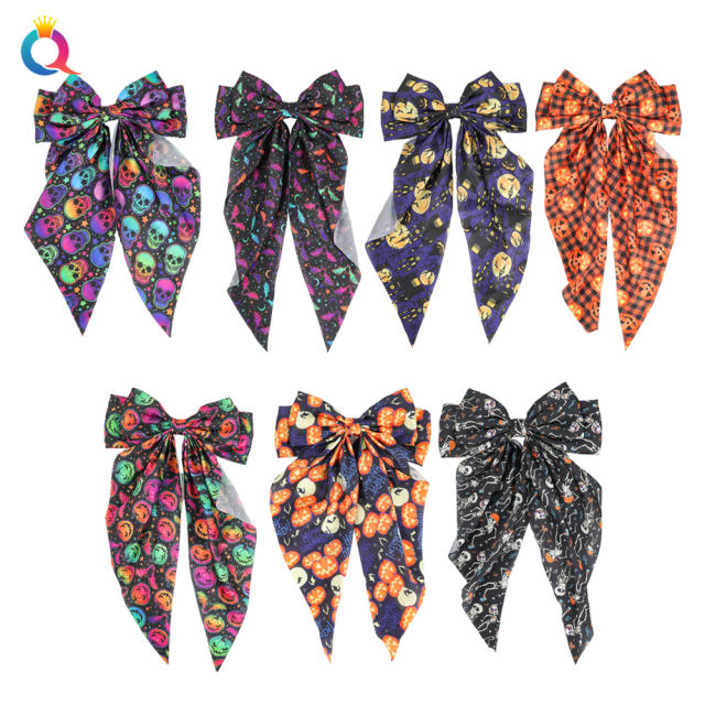 Halloween fabric bow french barrette hair clips