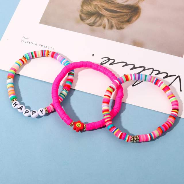 Halloween rainbow color clay bead bracelet set for women