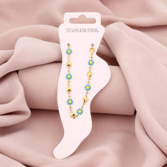 Sweet color enamel daisy flower evil eye stainless steel anklet