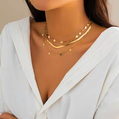 Y2K shinty star tiny tassel three layer choker necklace