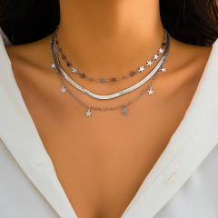 Y2K shinty star tiny tassel three layer choker necklace